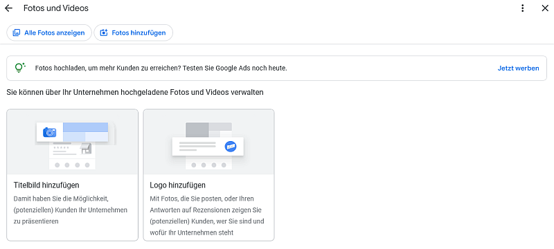 Google Business Fotos hinzufügen